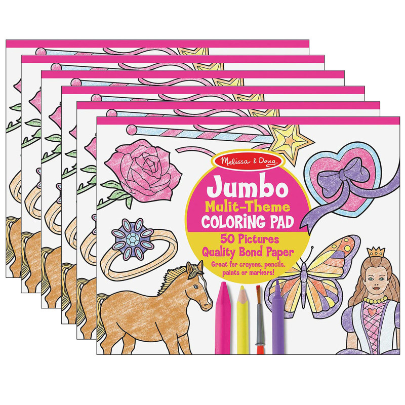Jumbo Multi-Theme Coloring Pad, 11'' x 14'', Pink, Pack of 6