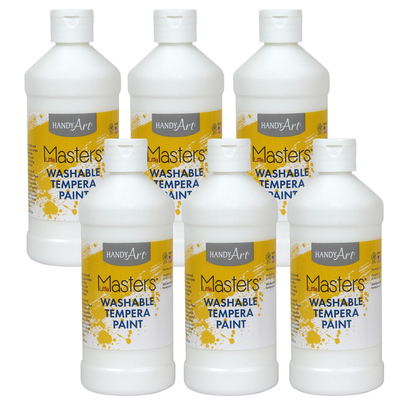 Little Masters Washable Tempera Paint, White, 16 oz. , Pack of 6
