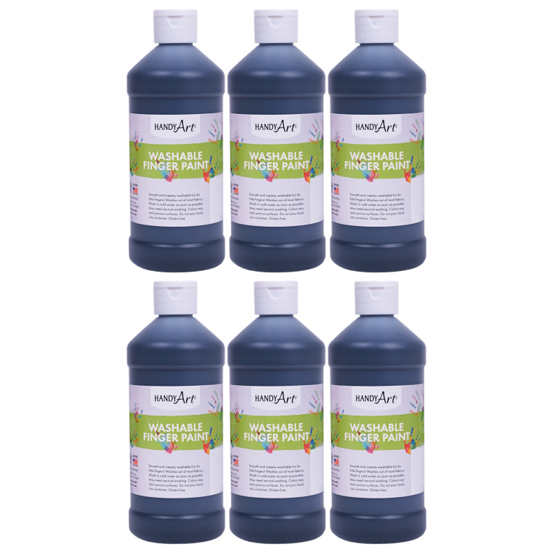 Washable Finger Paint, Black, 16 o., Pack of 6