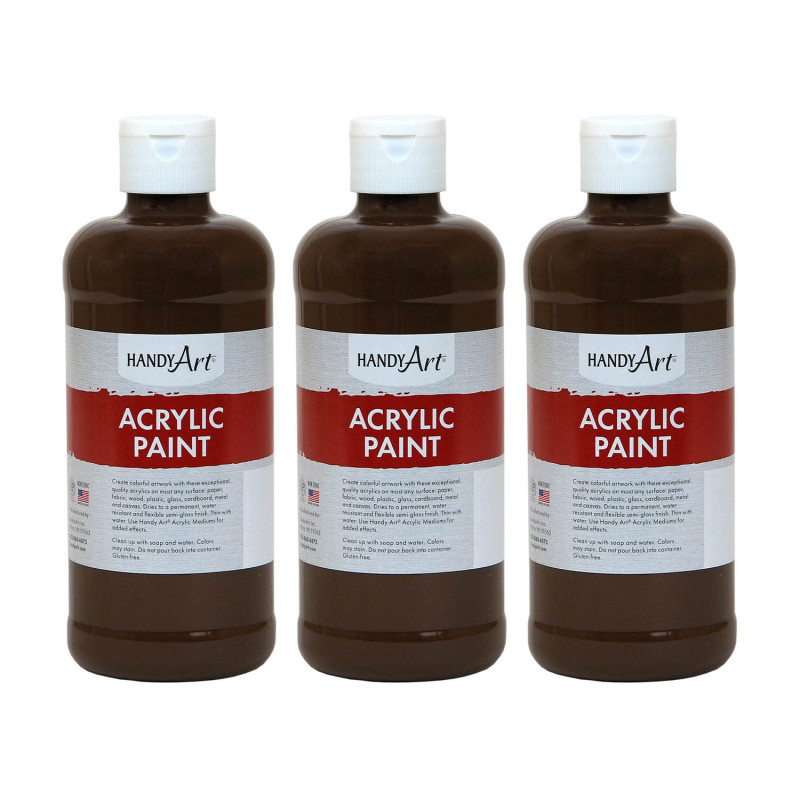 Acrylic Paint 16 oz, Burnt Umber, Pack of 3