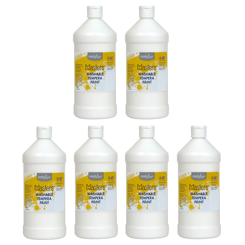 Little Masters Washable Tempera Paint, White, 32 oz. , Pack of 6