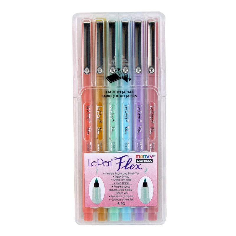 LePen Flex Marker, Brush Tip, Pastel, 6 Colors
