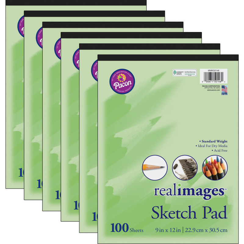 Sketch Pad, Standard Weight, 9'' x 12'', 100 Sheets, Pack of 6