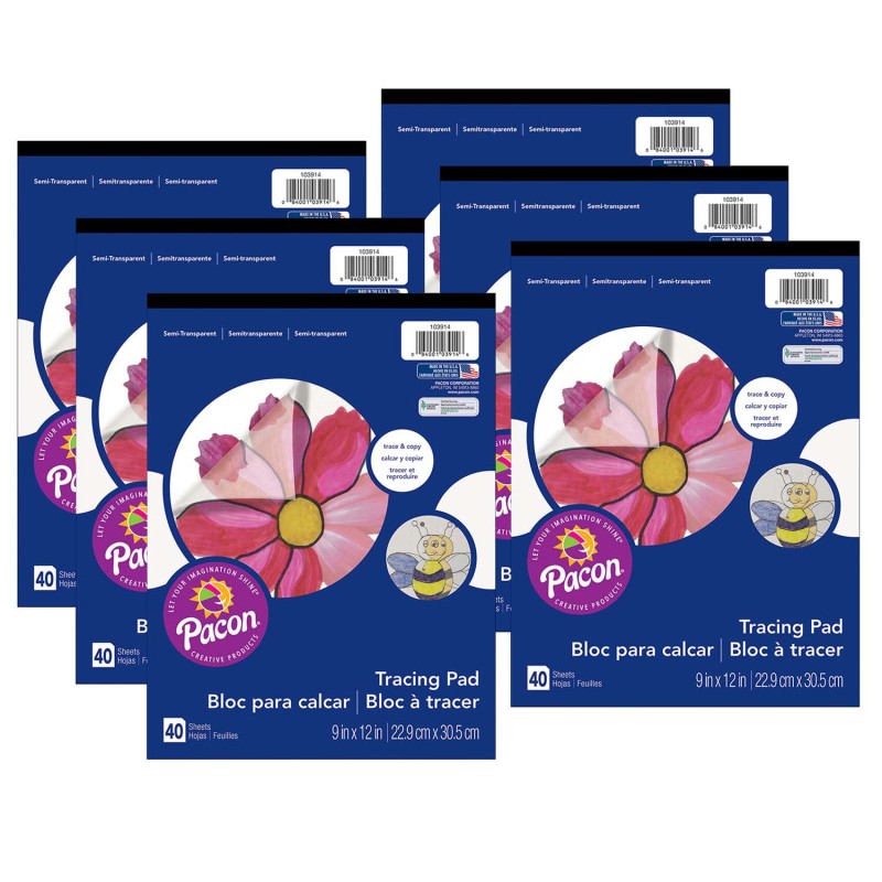 Tracing Paper Pad, Translucent, 9'' x 12'', 40 Sheets, Pack of 6