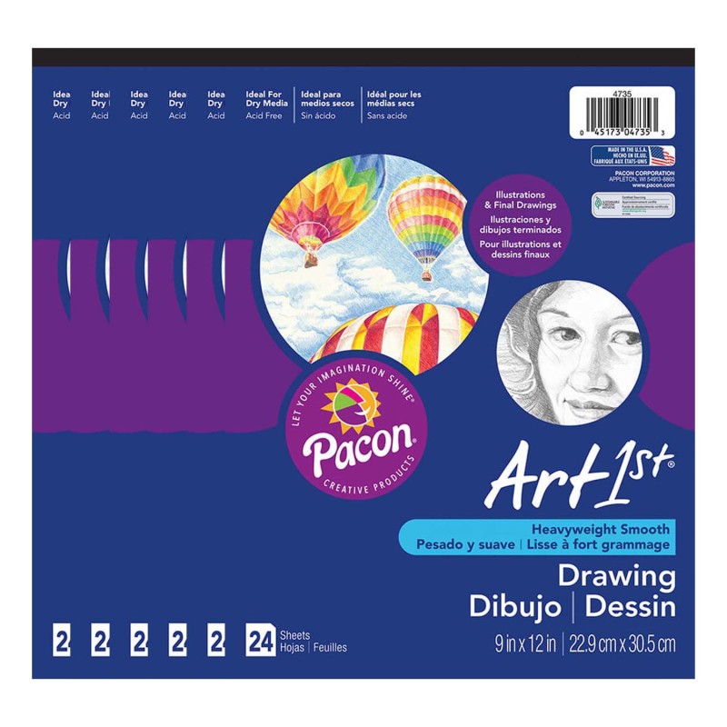 Drawing Paper Pad, Heavyweight, 9'' x 12'', 24 Sheets Per Pad, Pack of 6