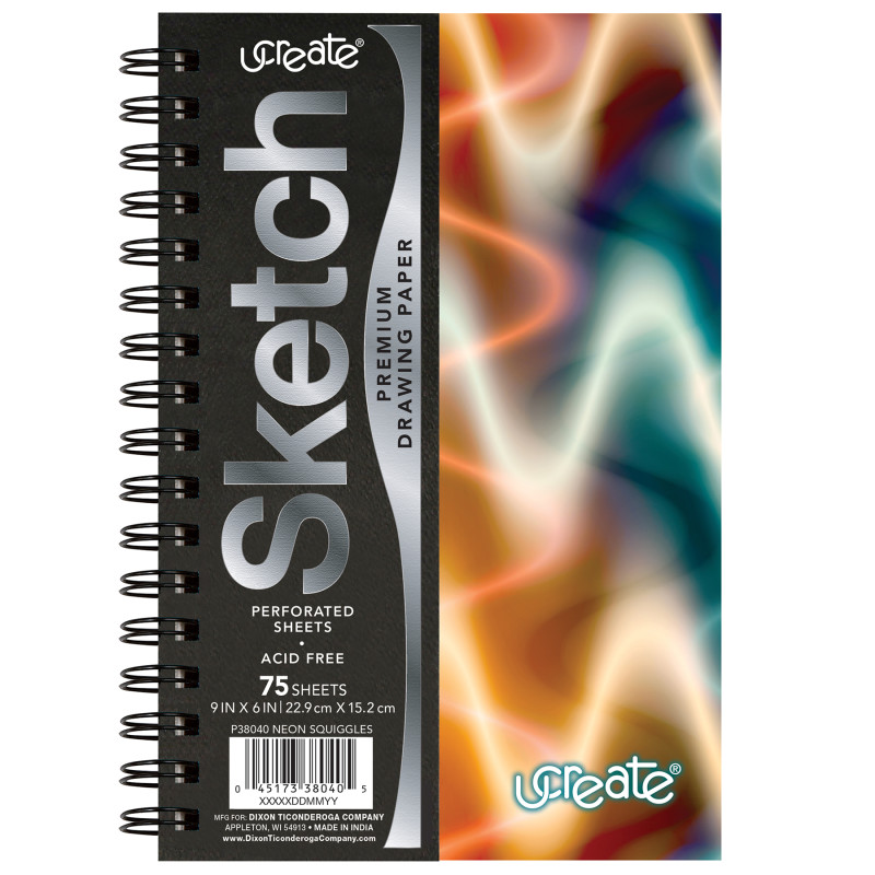 Poly Sketch Book, Neon Squiggles, 9'' x 6''