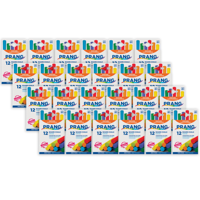Hygieia Dustless Board Chalk, 3-1/4'' x 3/8'', Assorted, 12 Per Box, 24 Boxes