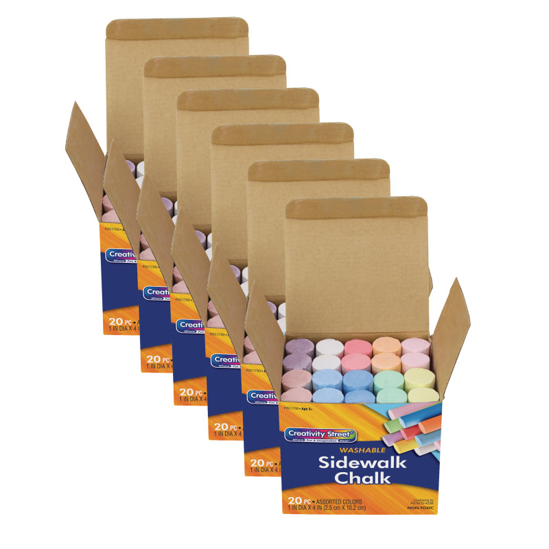 Sidewalk Chalk, Assorted Colors, 4'', 20 Pieces Per Pack, 6 Packs
