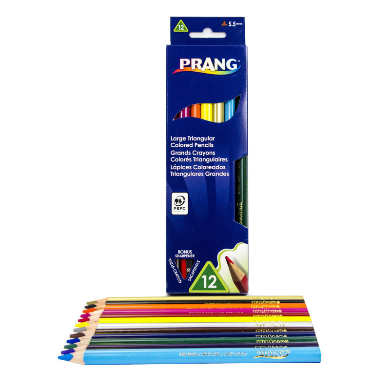 Triangular Colored Pencils, .5 mm core, With Sharpener, Assorted Colors, 12 Count