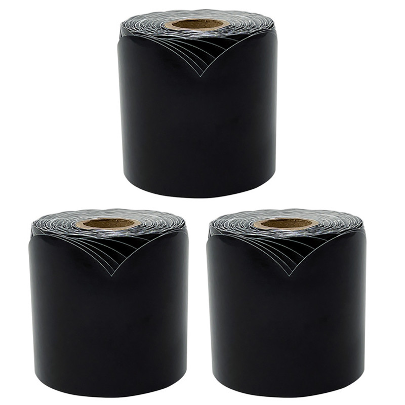 Black Rolled Scalloped Bulletin Board Borders, 3 Inch x 65 Feet Per Roll, Pack of 3