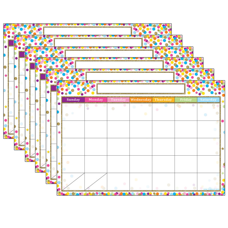 Smart Poly Chart, 13'' x 19'', Confetti Calendar, Pack of 6