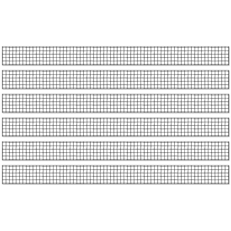 Creatively Inspired Black & White Grid Straight Borders, 36 Feet Per Pack, 6 Packs