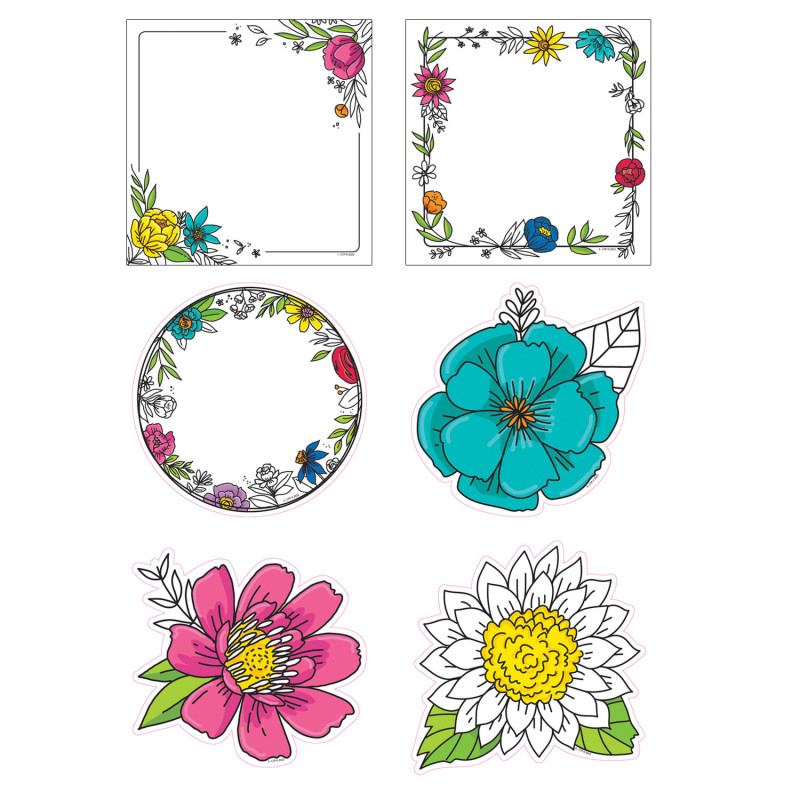 Bright Blooms Doodly Blooms 6'' Designer Cut-Outs, Pack of 36