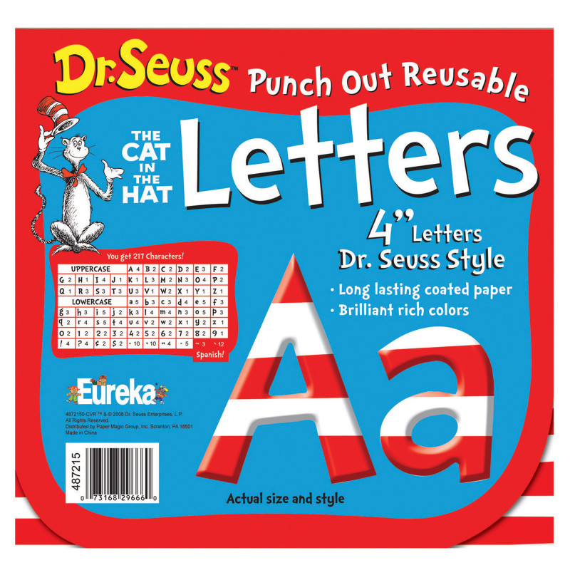 Dr. Seuss Stripes Reusable Punch Out Deco Letters, 4'', 217 Pieces