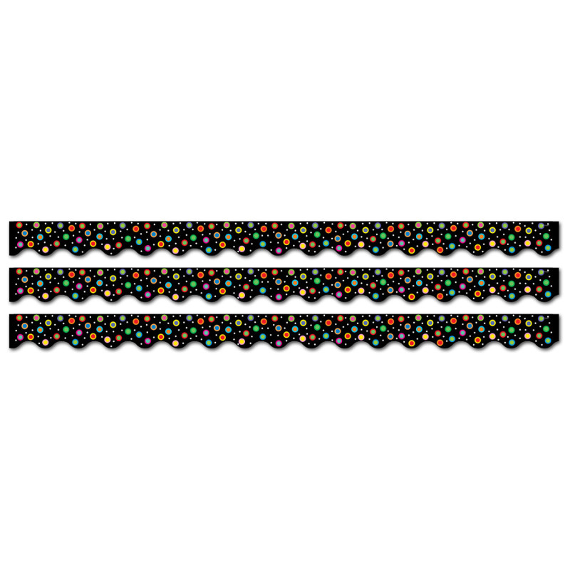 Dots on Black Wavy EZ Border, 48 Feet Per Pack, 3 Packs