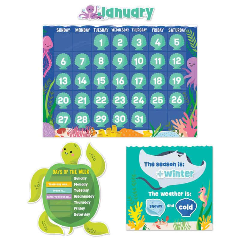 Sea Friends Calendar Set Bulletin Board Set, 67 Pieces