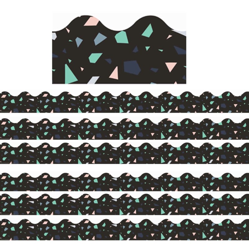 Simply Sassy Black Terrazzo Deco Trim Extra Wide Die Cut, 37 Feet Per Pack, 6 Packs