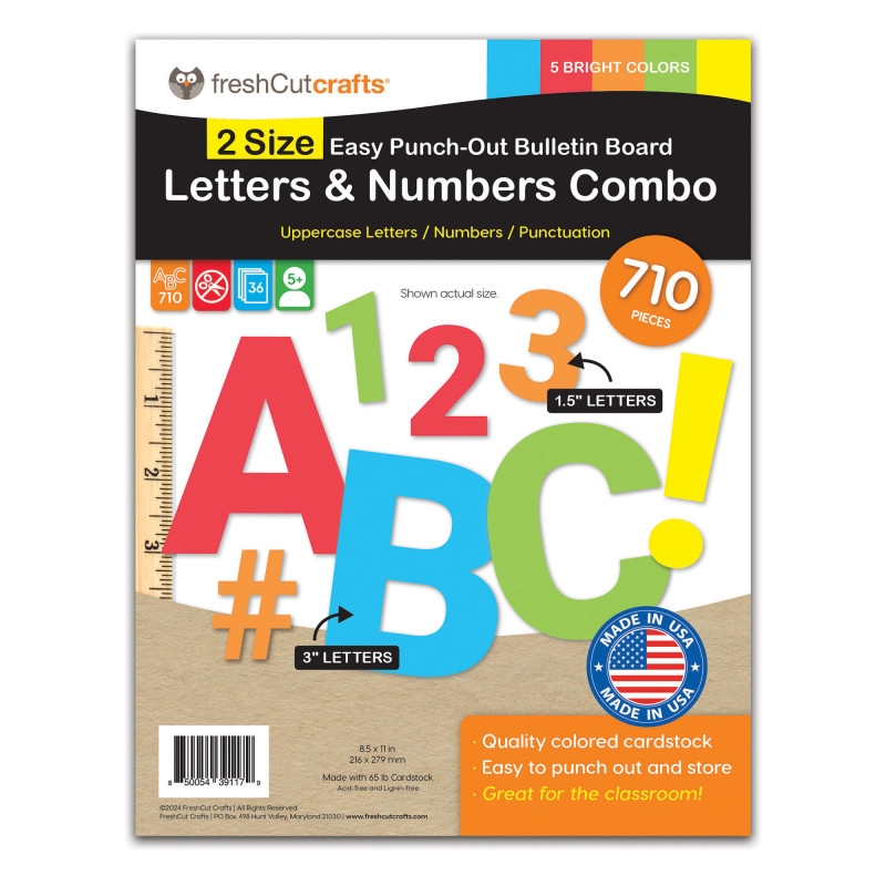 Bulletin Board Letters & Numbers, Bright Colors, .5in & 3in, 710 Pieces