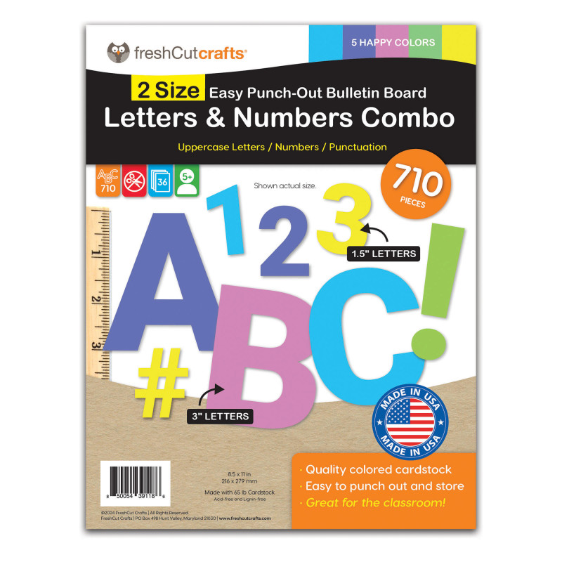 Bulletin Board Letters & Numbers, Happy Colors, .5in & 3in, 710 Pieces