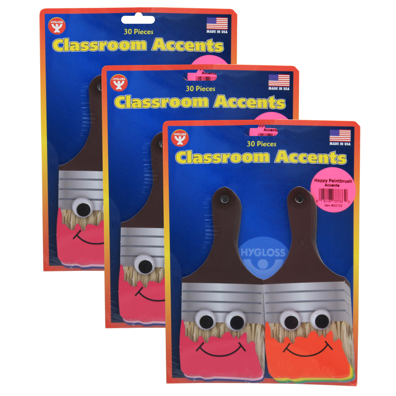 7'' Happy Paintbrush Accents, 30 Per Pack, 3 Packs