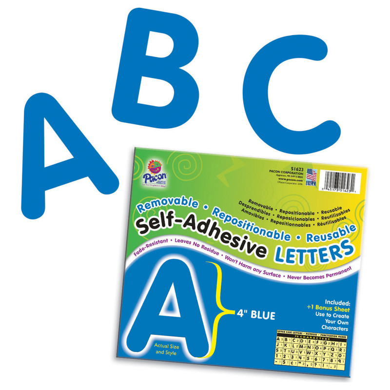 Self-Adhesive Letters, Blue, Puffy Font, 4'', 78 Characters