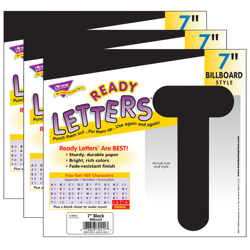 Black 7'' Billboard Uppercase Ready Letters, 3 Packs