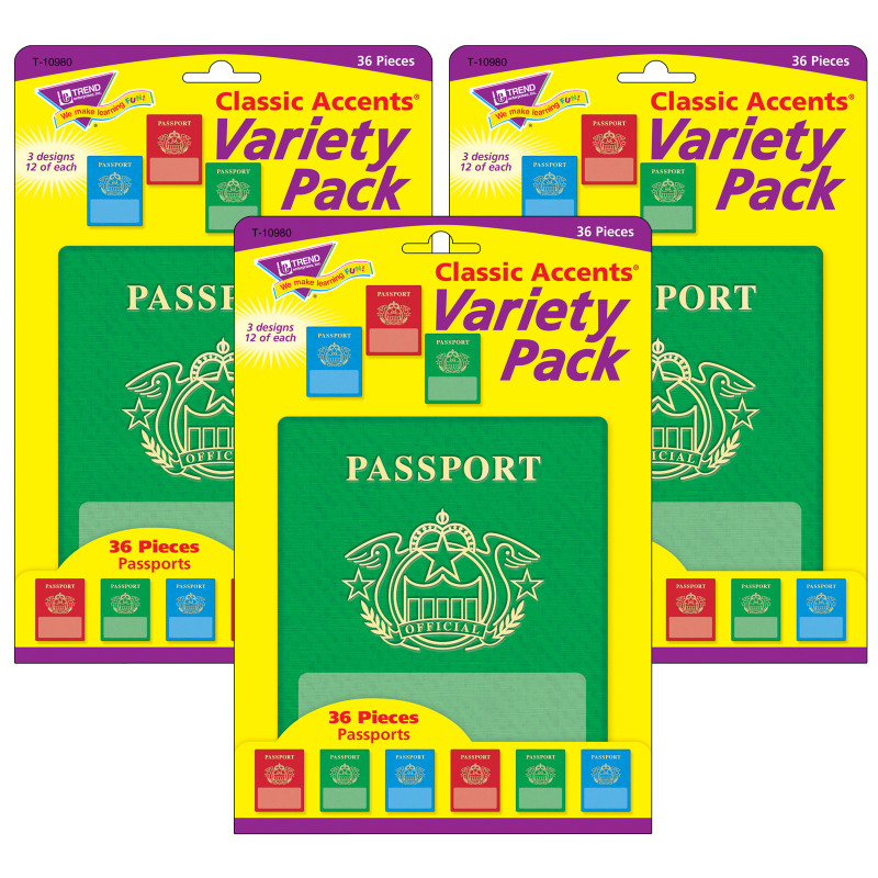 Passports Classic Accents Variety Pack, 36 Per Pack, 3 Packs
