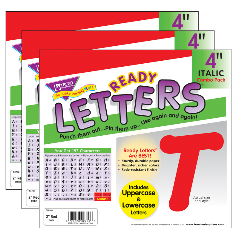 Red 4'' Italic Combo Ready Letters, 193 Per Pack, 3 Packs