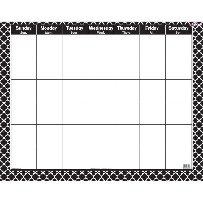 Moroccan Black Wipe-Off Calendar, Monthly