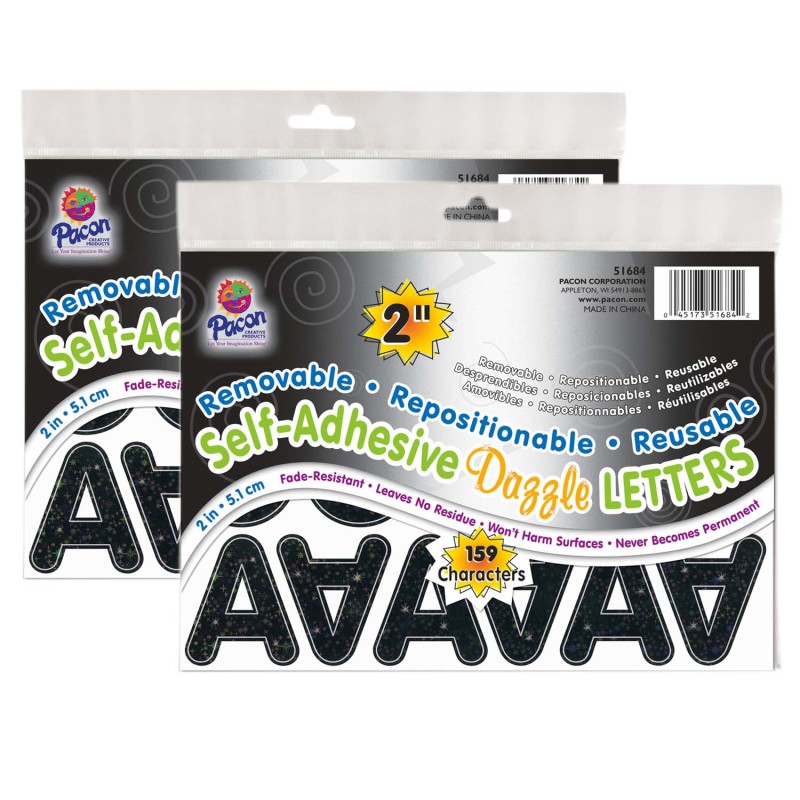 Self-Adhesive Letters, Black Dazzle, Puffy Font, 2'', 159 Per Pack, 2 Packs