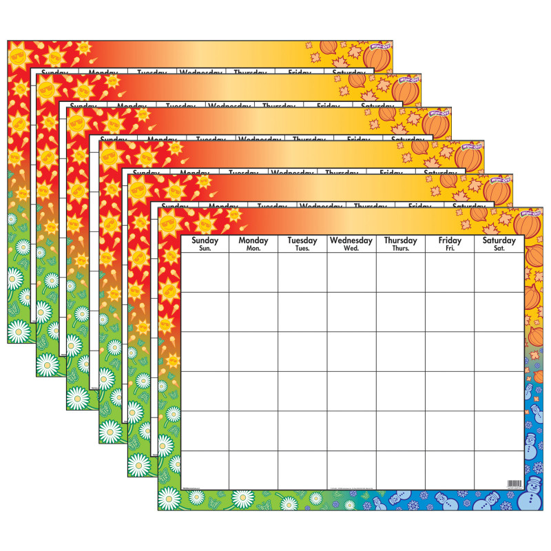 Wipe-Off Calendar Chart, 22'' x 28'', Pack of 6