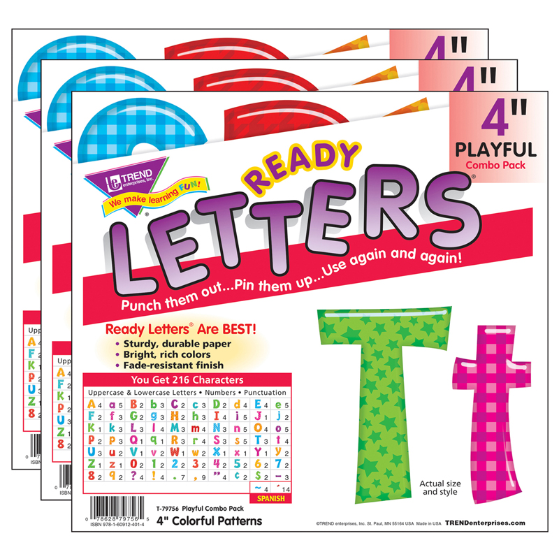Colorful Patterns 4'' Play Combo Ready Letters, 3 Packs