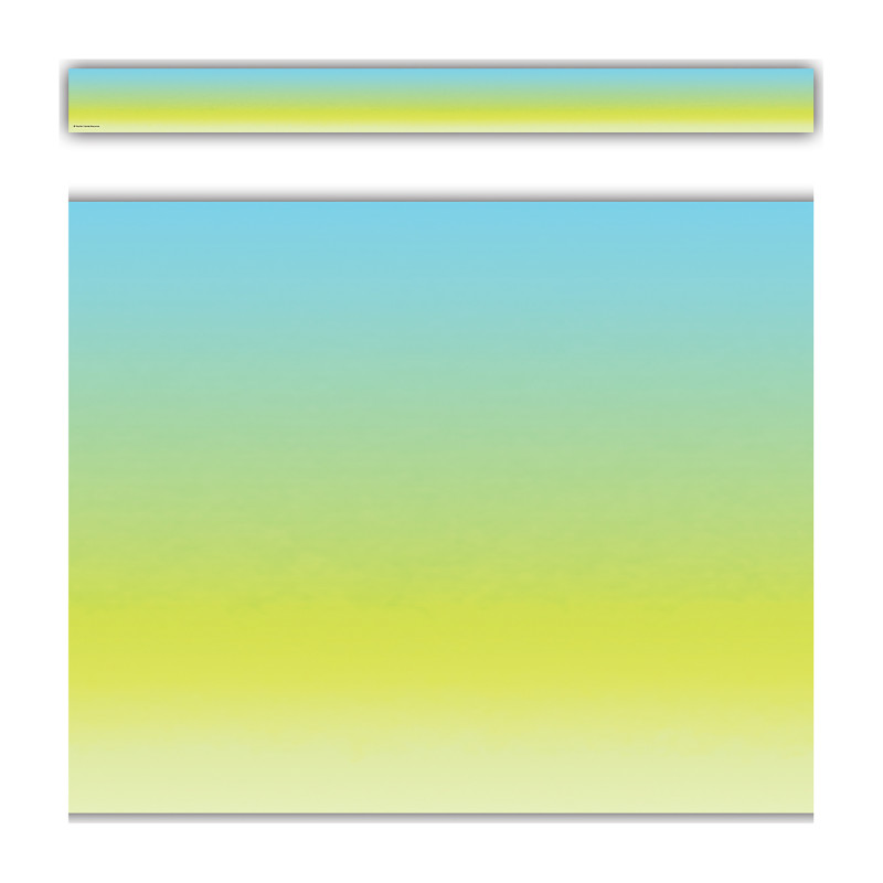 Aqua and Lime Color Wash Straight Border Trim, 35 Feet