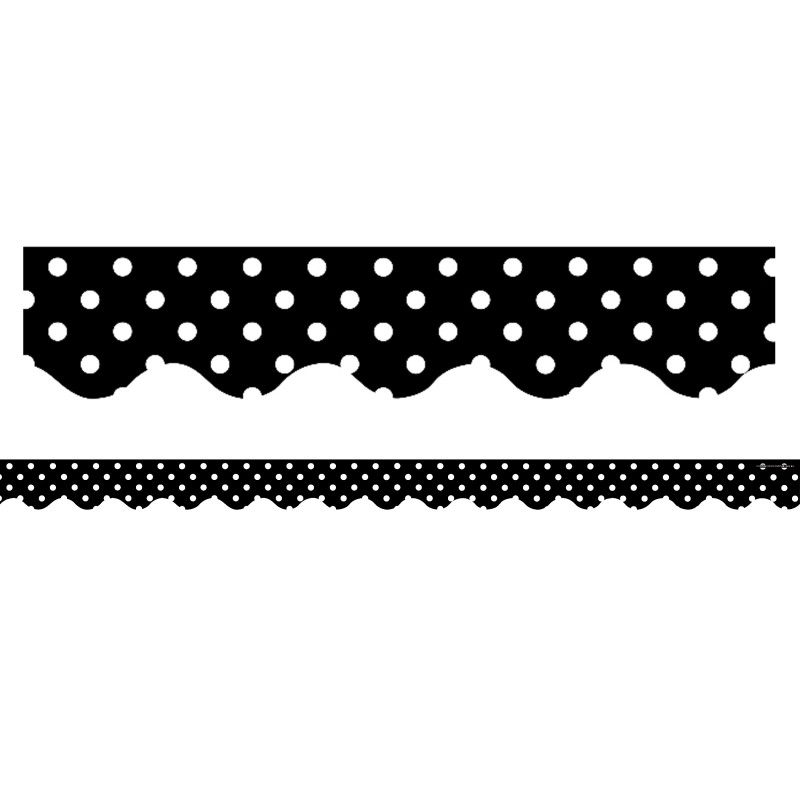 Black Polka Dots Scalloped Border Trim, 35 Feet