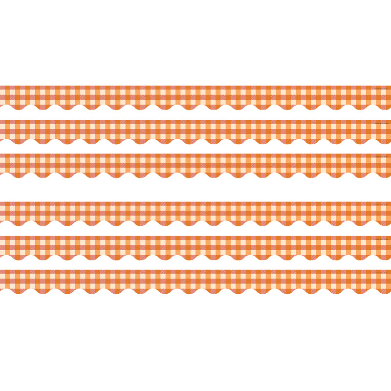 Orange Gingham Scalloped Border Trim, 35 Feet Per Pack, 6 Packs