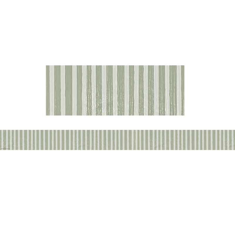 Classroom Cottage Sage Green Stripes Straight Border Trim, 35 Feet