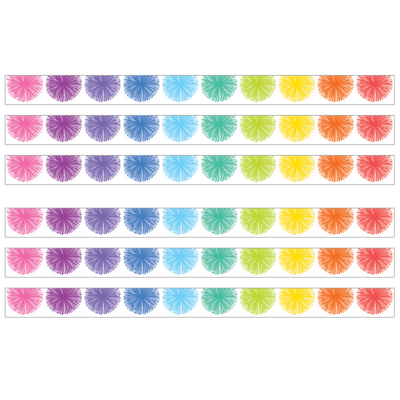 Colorful Poms Scalloped Die-Cut Border Trim, 35 Feet Per Pack, 6 Packs