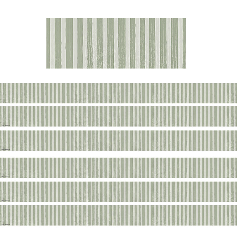 Classroom Cottage Sage Green Stripes Straight Border Trim, 35 Feet Per Pack, 6 Packs