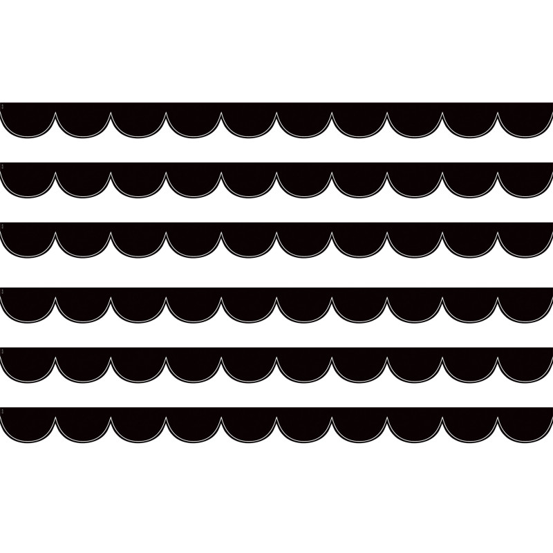 Black with White Scalloped Die-Cut Border Trim, 35 Feet Per Pack, 6 Packs