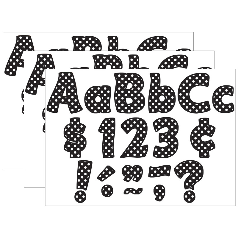 Black Polka Dots Funtastic Font 4'' Letters Combo Pack, 208 Pieces Per Pack, 3 Packs