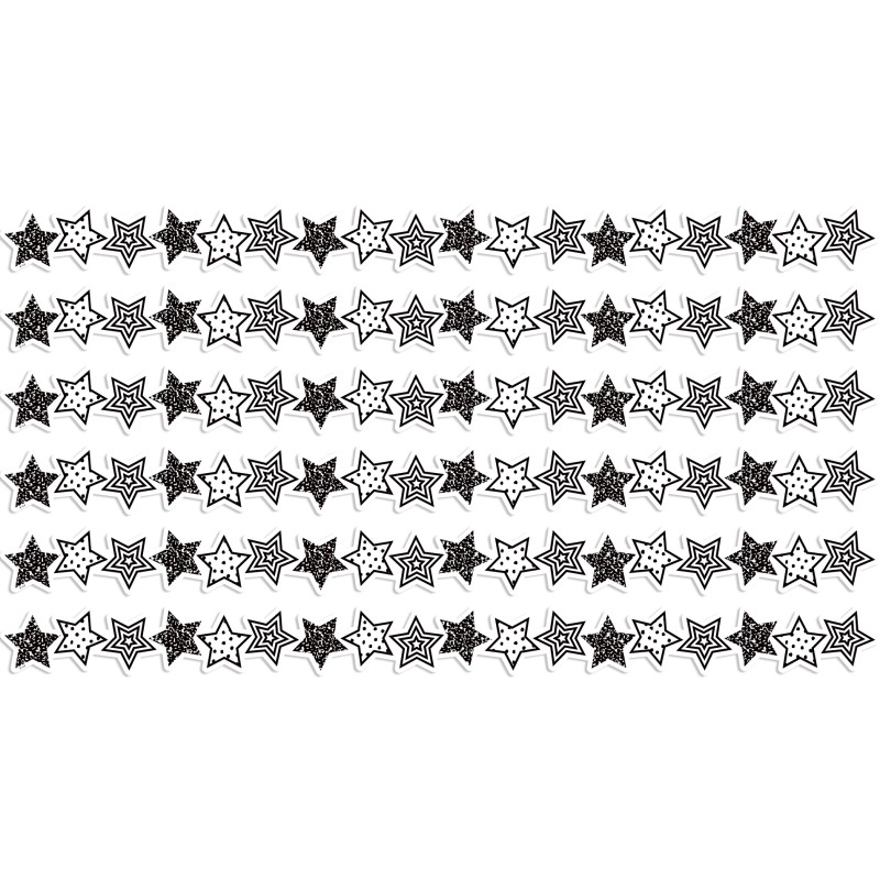 Black and White Stars Die-Cut Border Trim, 35 Feet Per Pack, 6 Packs