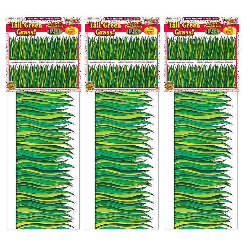 Tall Green Grass Jumbo Border, .5'' Tall, 12 Feet Per Pack, 3 Packs
