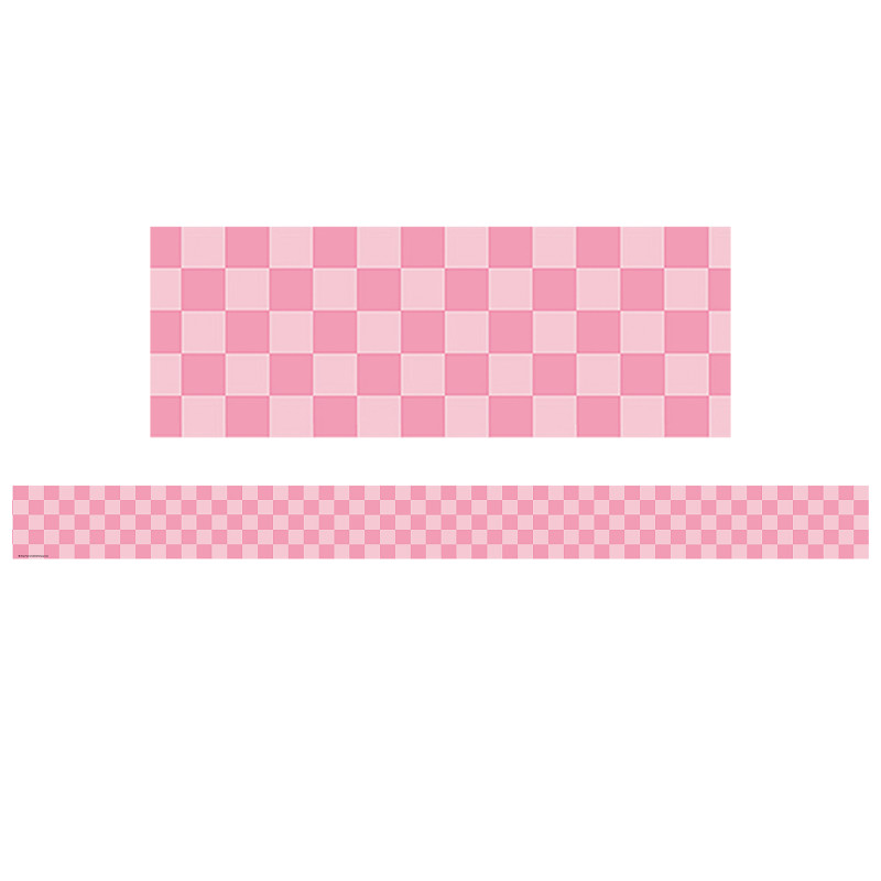 Cool for School Pink Checkers Straight Border Trim, 35 Feet