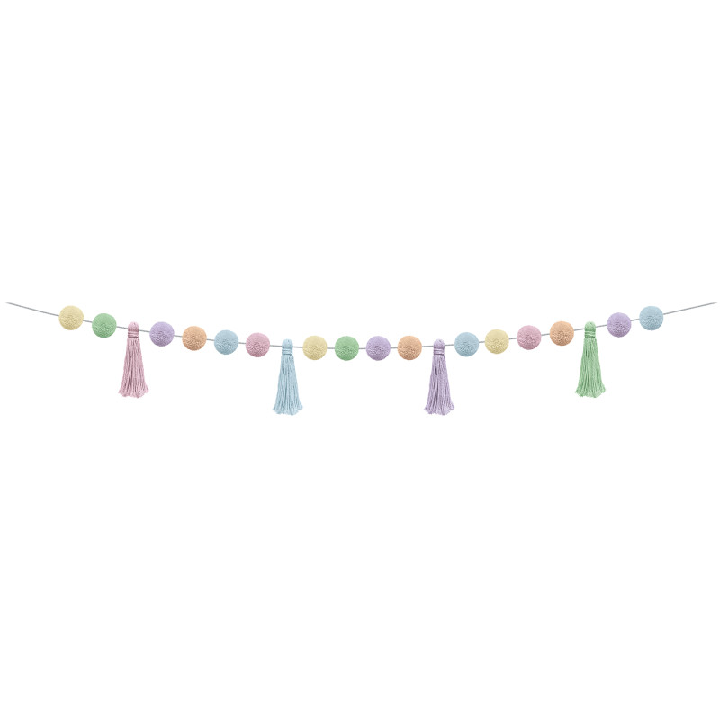 Pastel Pop Pom-Poms and Tassels Garland, 60''