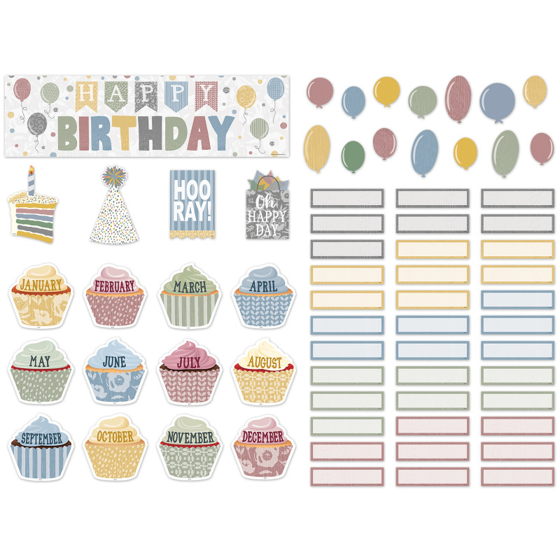 Classroom Cottage Happy Birthday Mini Bulletin Board Set, 67 Pieces