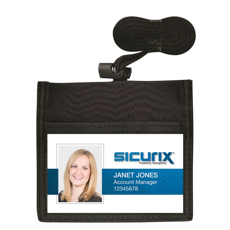 ID Neck Pouch Badge Holder, Horizontal, Adjustable Cord, 4'' x 2-1/4'' Insert, Black