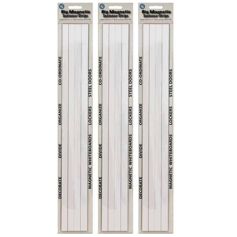 Big Magnetic Sentence Strips, 3'' x 24'', 5 Per Pack, 3 Packs