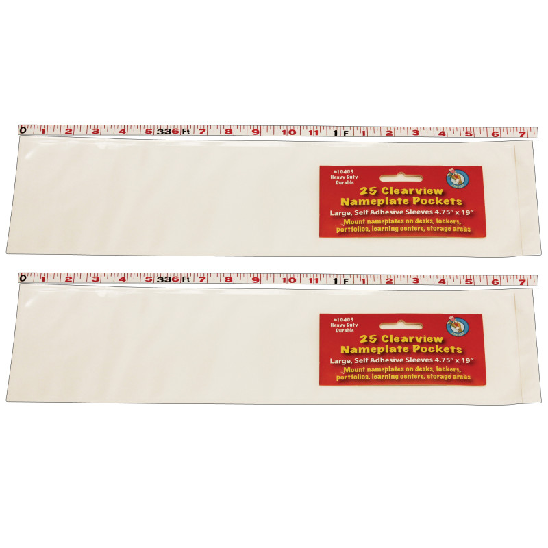 Clear View Self-Adhesive Large Name Plate Pocket 4-3/4'' x 19'', 25 Per Pack, 2 Packs