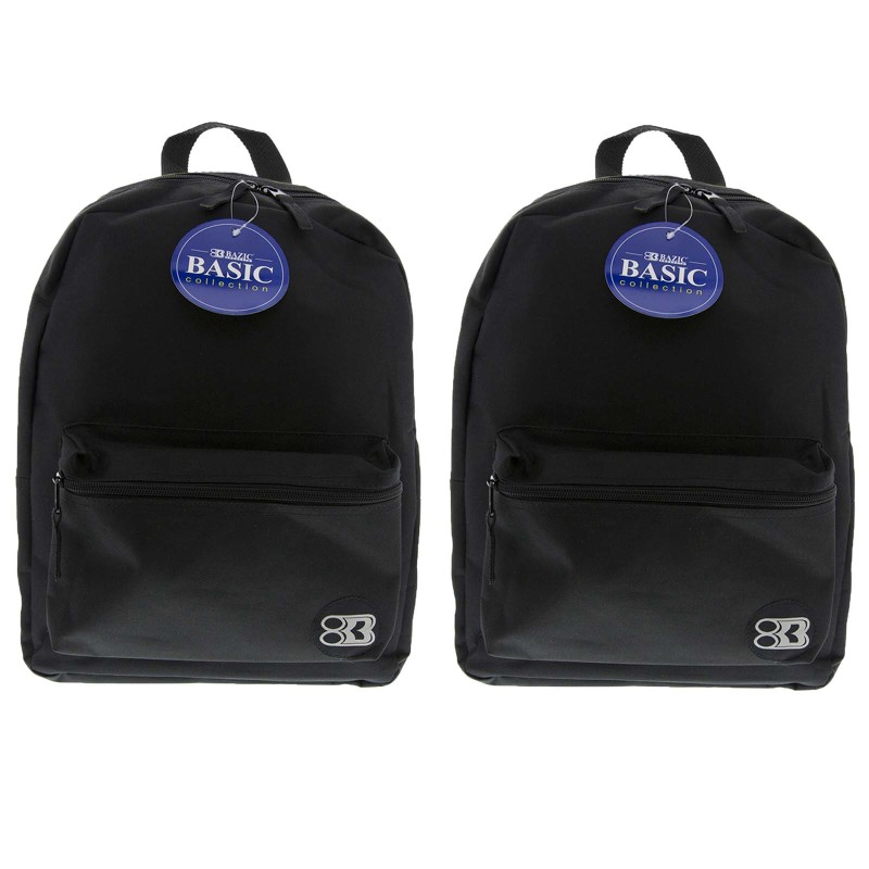 Basic Backpack, 16'', Black, Pack of 2