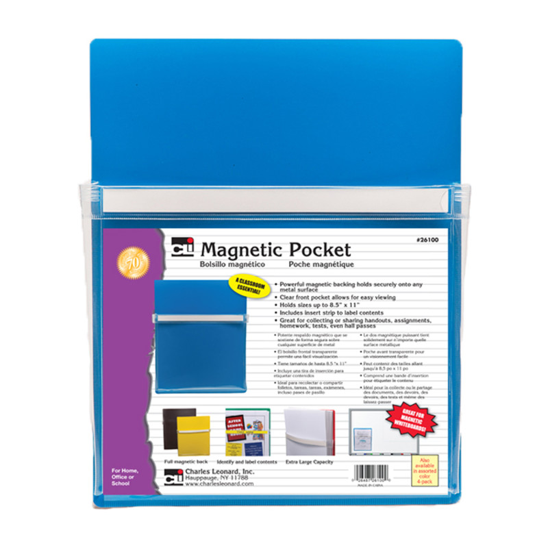 Magnetic Pocket, 9-1/2'' Wide x 11-3/4'' High, Blue, 1 Each